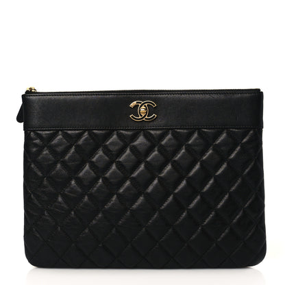 Chanel Sheepskin Quilted Mademoiselle Vintage Large Zip Pouch Black 1 of 9