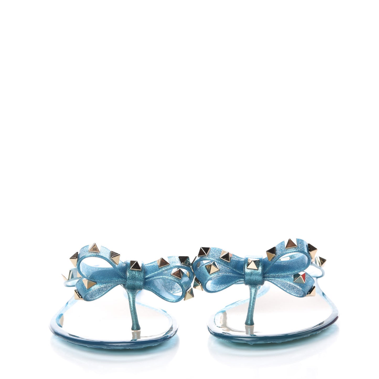 PVC Jelly Glitter Rockstud Bow Thong Sandals 36 Cerulean