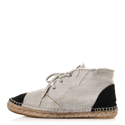 Chanel Fabric Lace Up High Top Espadrilles 40 Beige Black 1 of 13