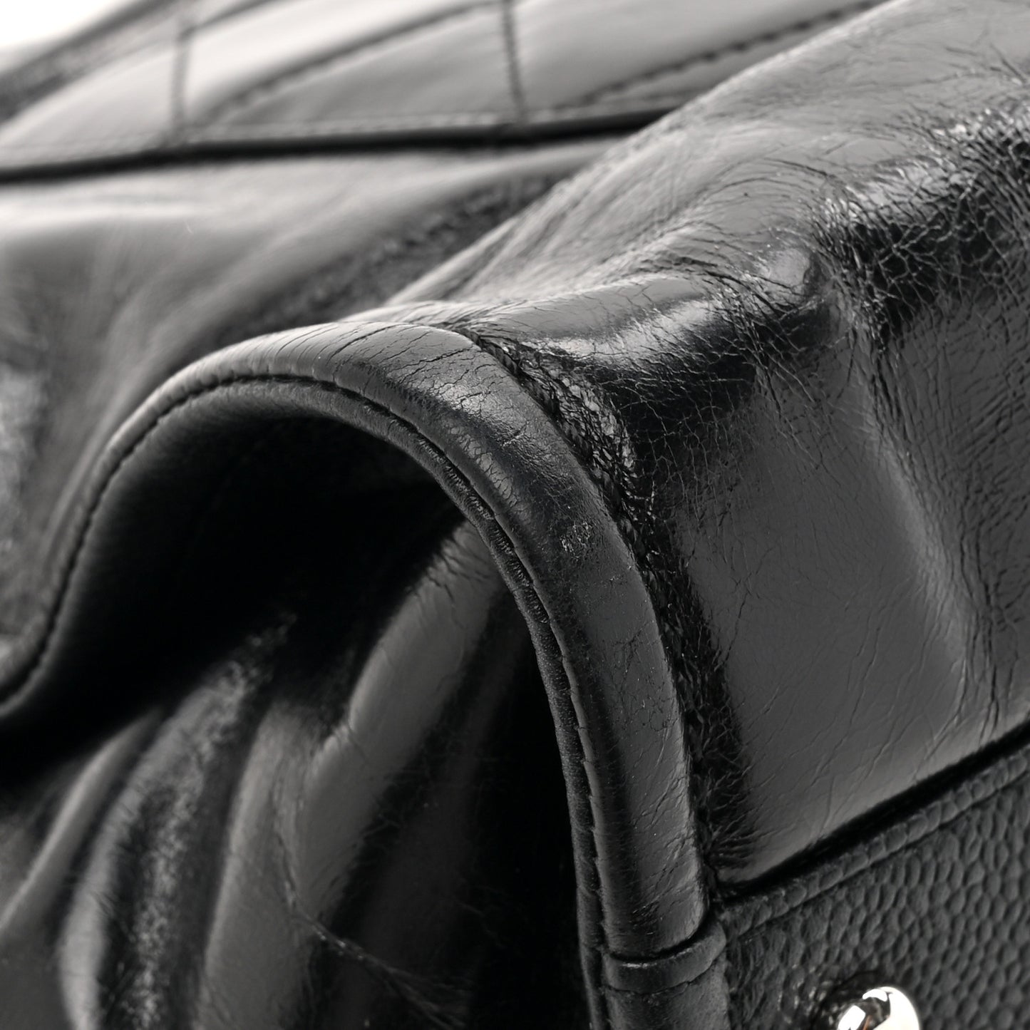 Glazed Calfskin Medium Deauville Tote Black