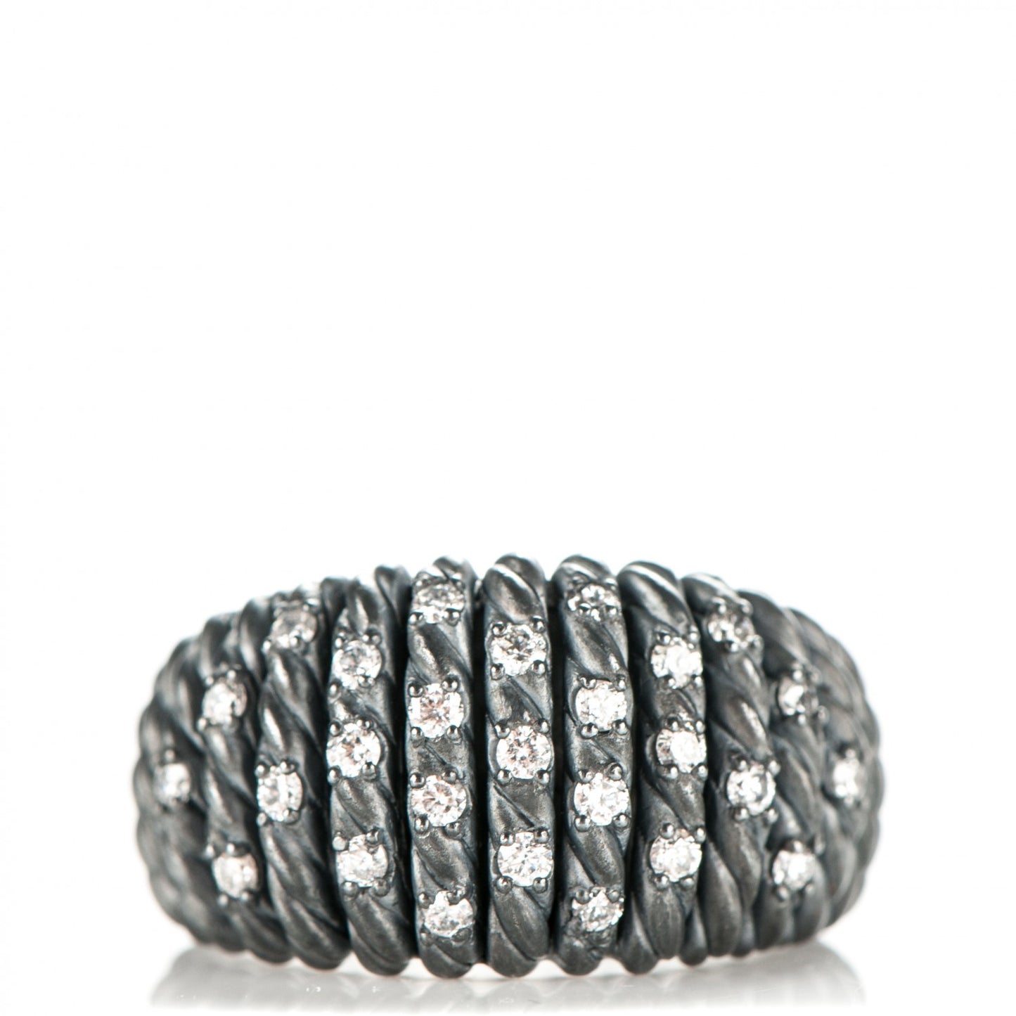 Darkened Sterling Silver Diamond 13mm Tempo Ring 52 6.25