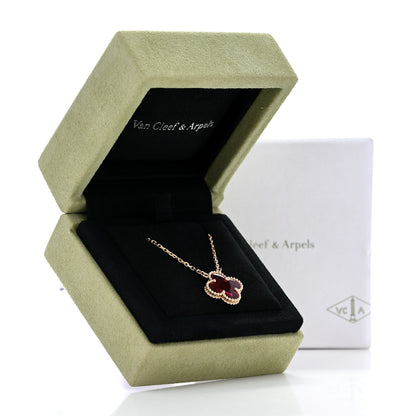 Van Cleef & Arpels 18K Yellow Gold Pink Enamel  Vintage Alhambra Pendant Necklace 6 of 6