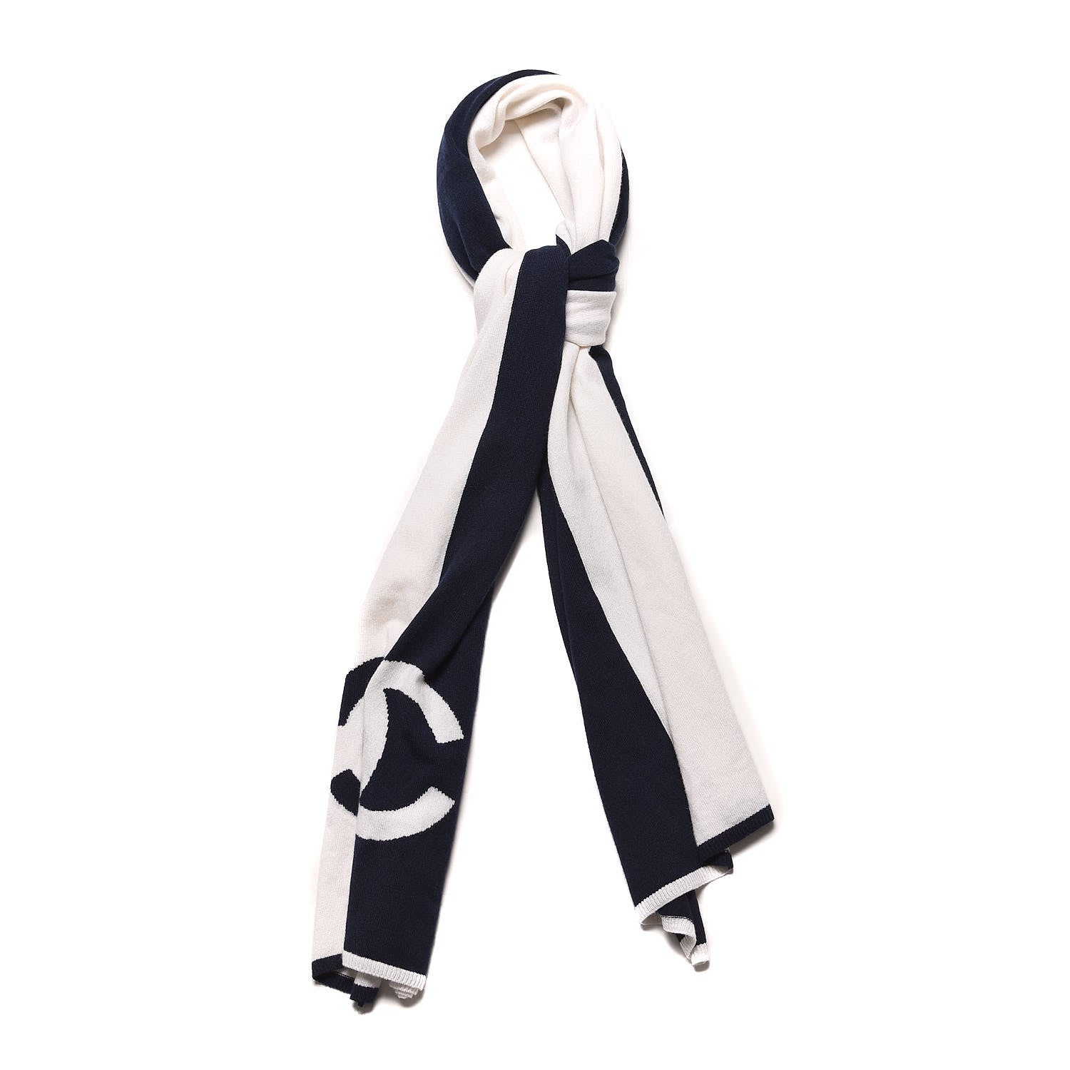 Chanel Cashmere CC Scarf Navy Ivory 1 of 7