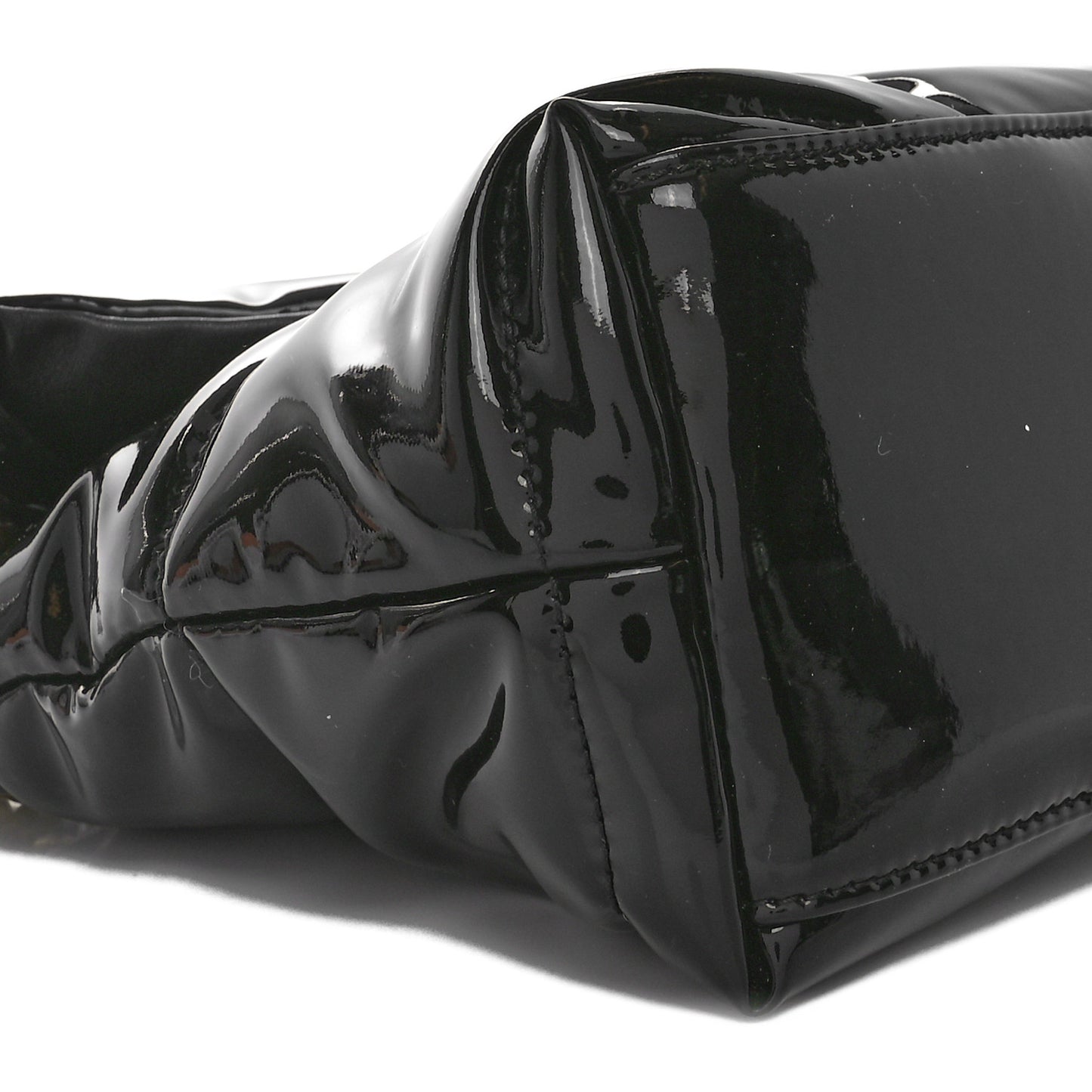 Patent Quilted Small Loulou Puffer Monogram Chain Satchel Black