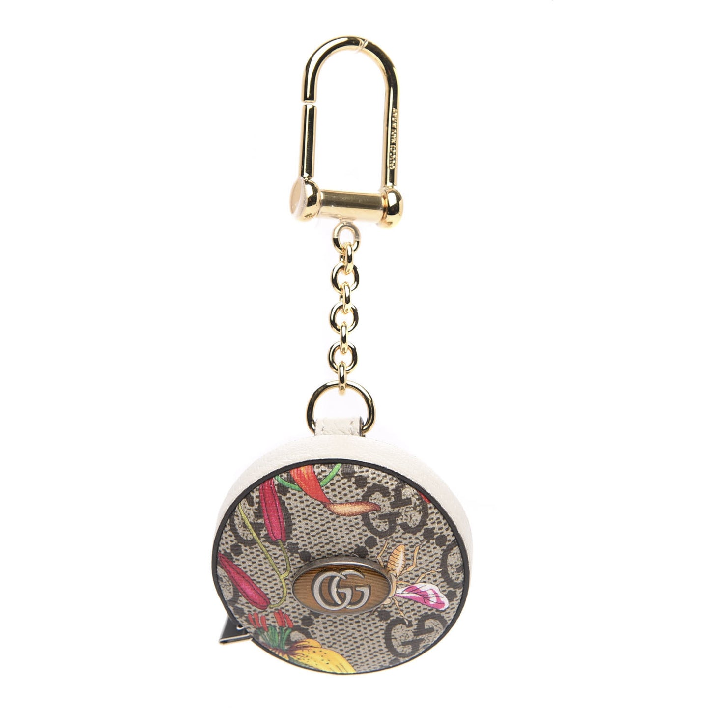 GG Supreme Monogram Tian Tape Measure Key Ring Beige Multicolor