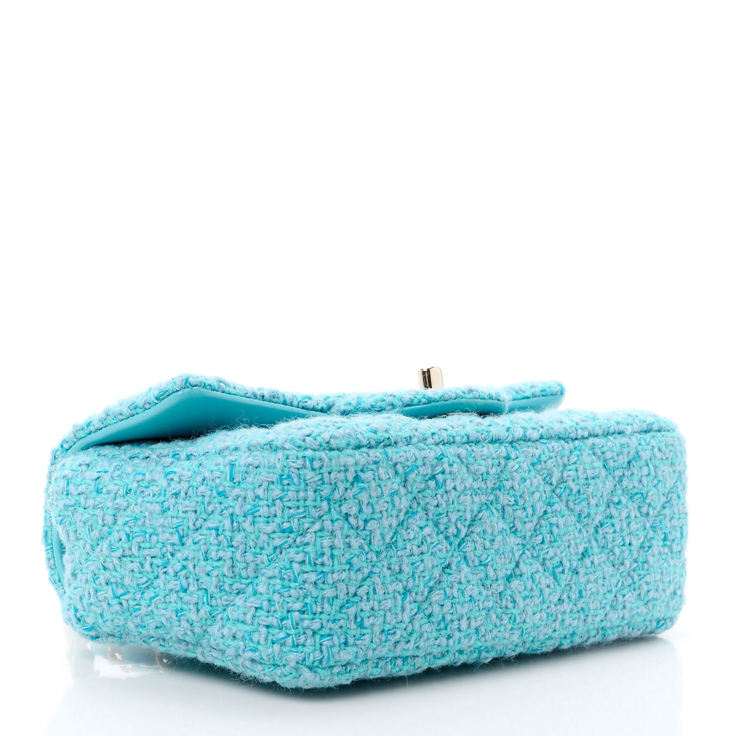 Wool Tweed Quilted Mini Rectangular Flap Turquoise Light Blue