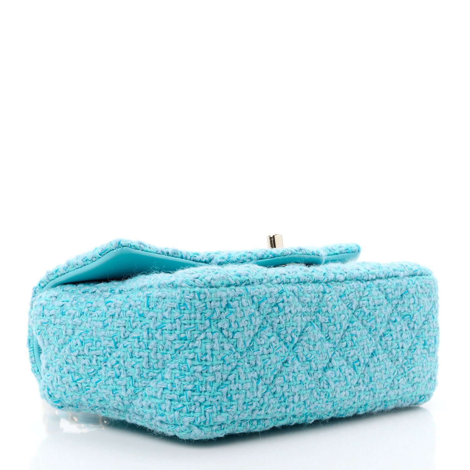 Chanel Wool Tweed Quilted Mini Rectangular Flap Turquoise Light Blue 4 of 12