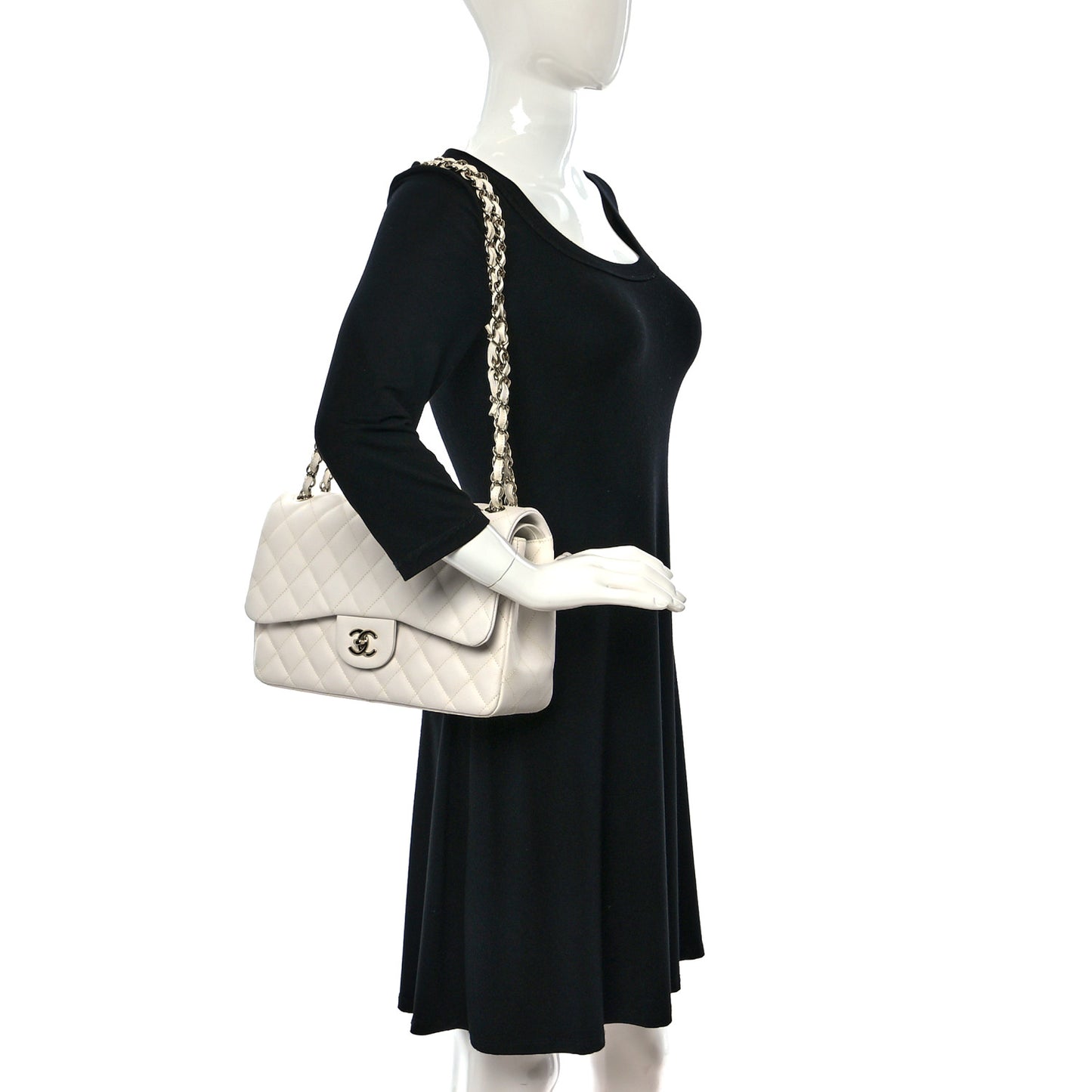 Caviar Quilted Jumbo Double Flap White
