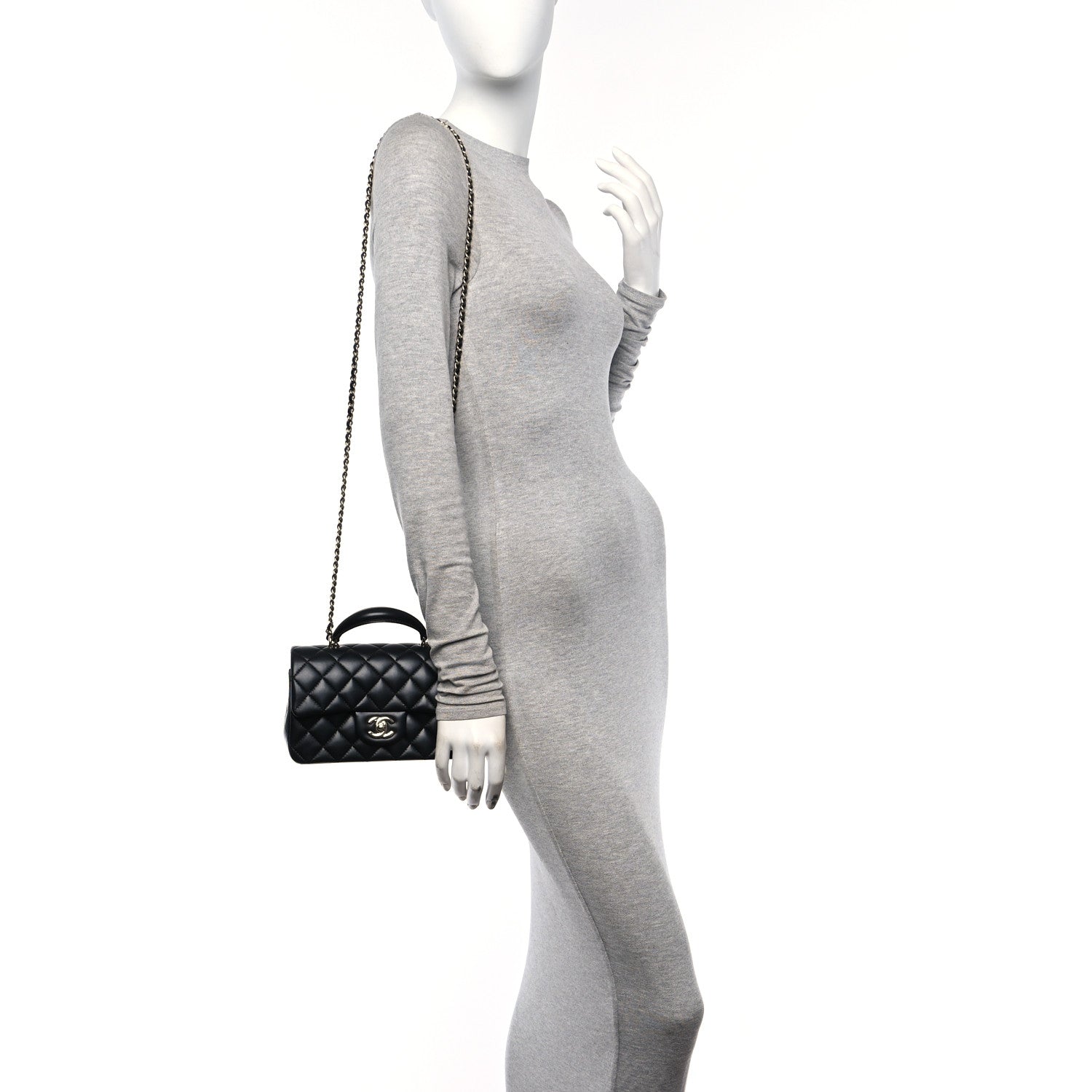 Chanel Lambskin Quilted Mini Top Handle Rectangular Flap Black 3 of 11