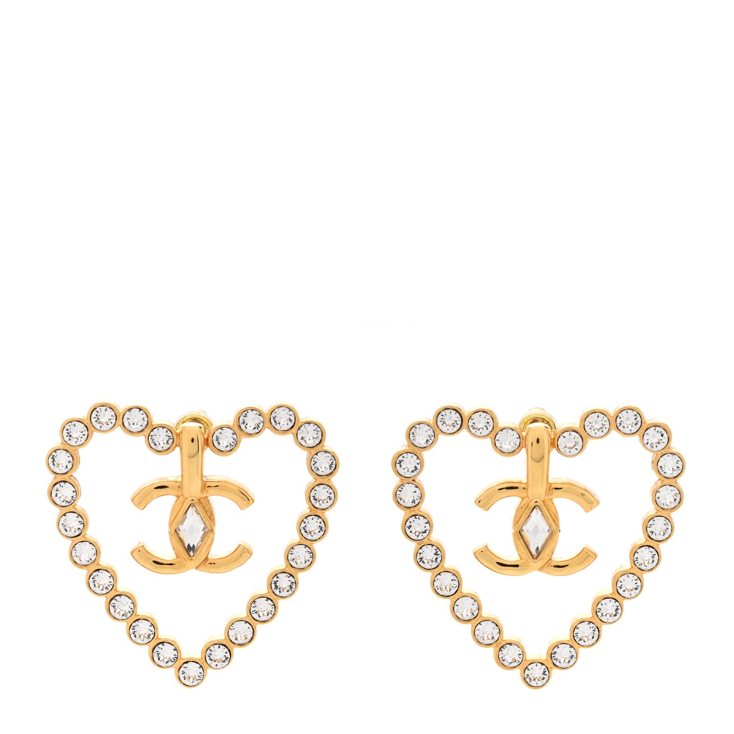 Chanel Crystal Heart CC Earrings Gold 1 of 6