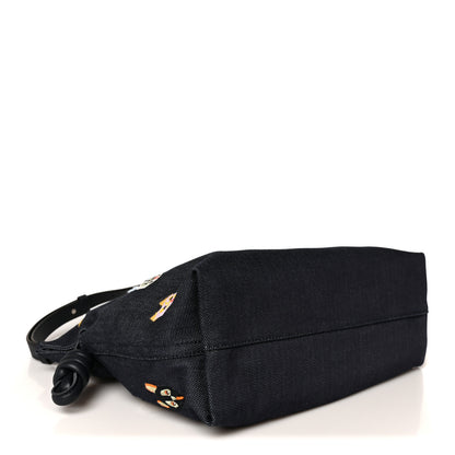 Loewe X Louis Wain Denim Embroidered Futurist Cats Medium Flamenco Knot Clutch Blue 4 of 12