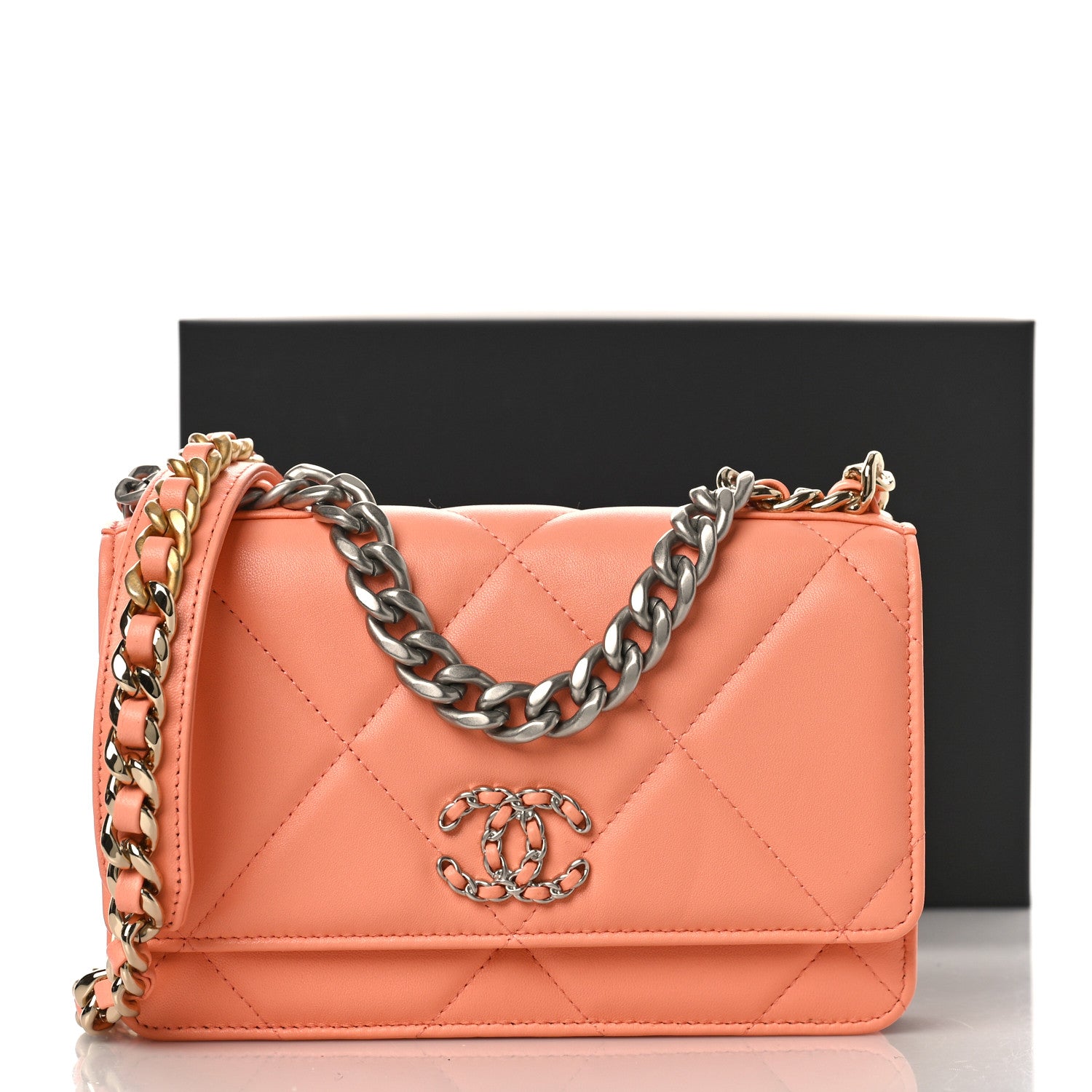 Chanel Lambskin Quilted Chanel 19 Wallet On Chain WOC Light Orange 10 of 10