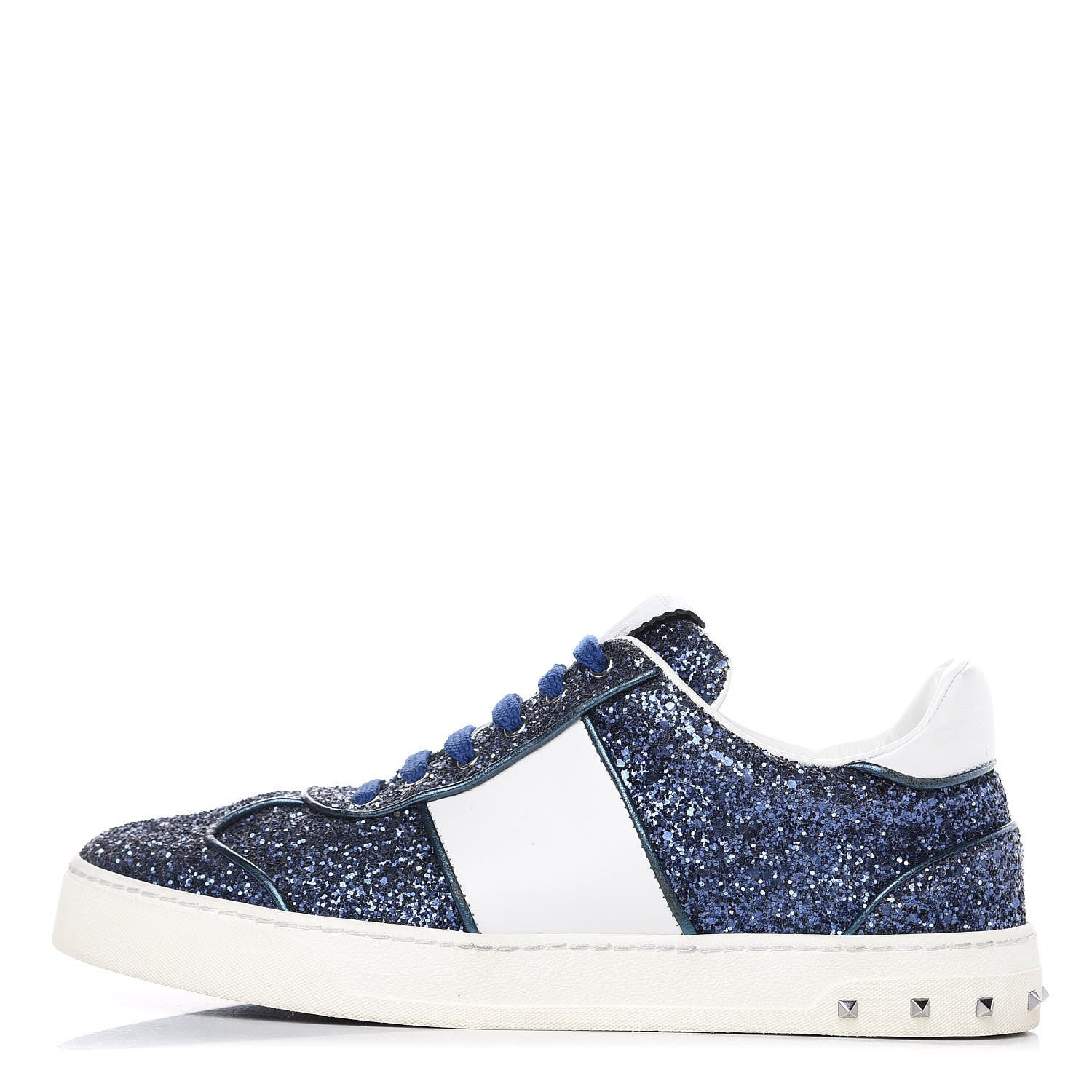 Valentino Garavani Calfskin Glitter Flycrew Sneakers 39 Blue 1 of 8