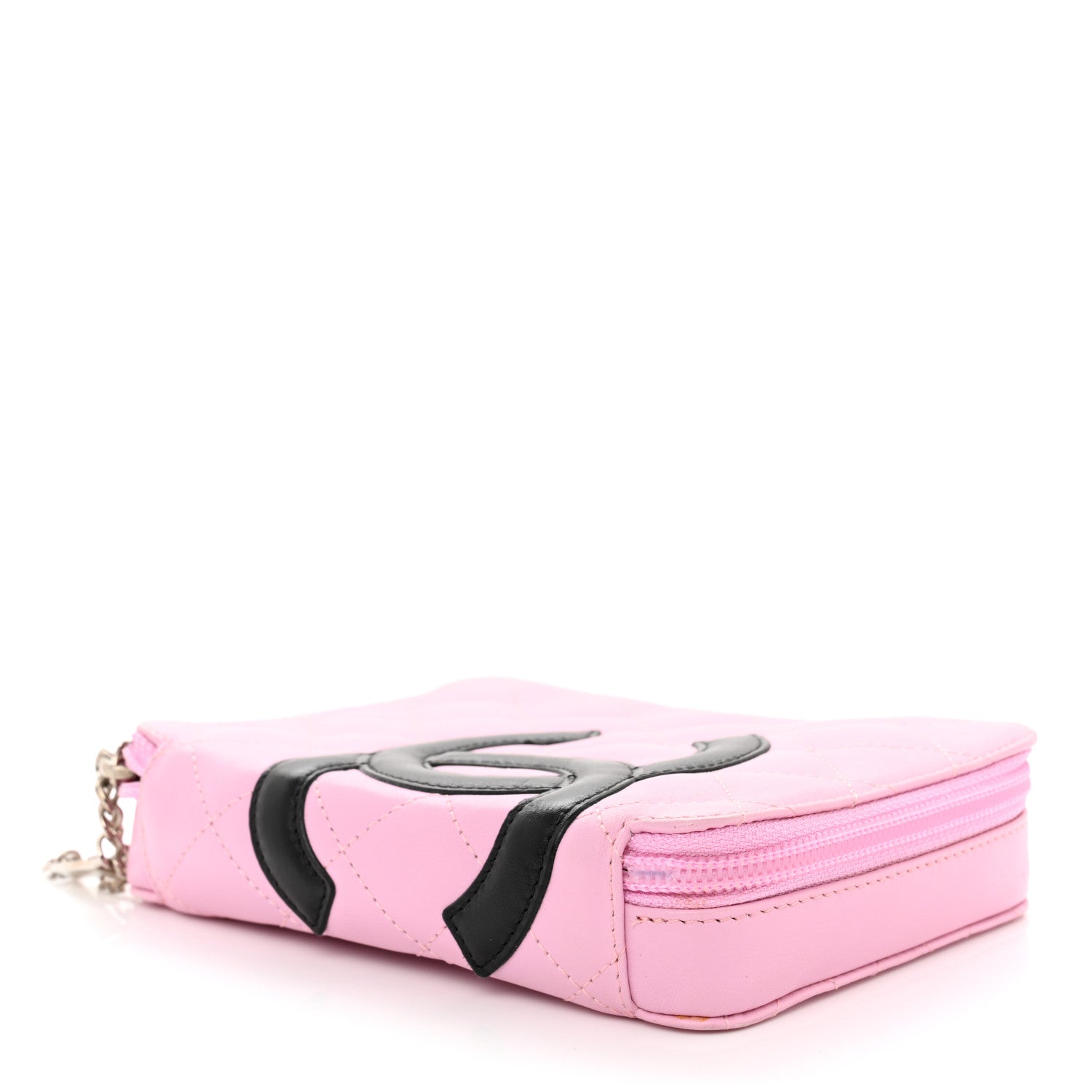 Chanel Calfskin Quilted Cambon Zip Around Makeup Pouch Pink Black 4 of 15