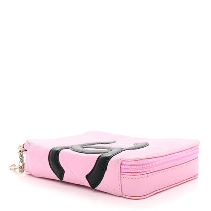 Chanel Calfskin Quilted Cambon Zip Around Makeup Pouch Pink Black 4 of 15
