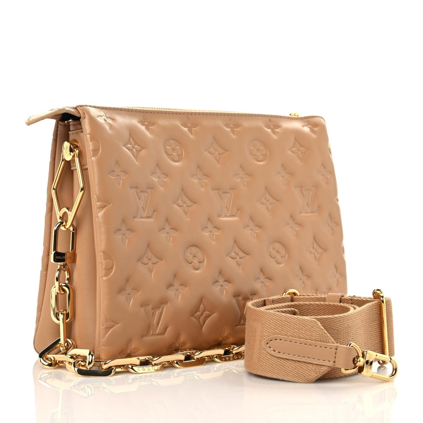 Lambskin Embossed Monogram Coussin PM Camel