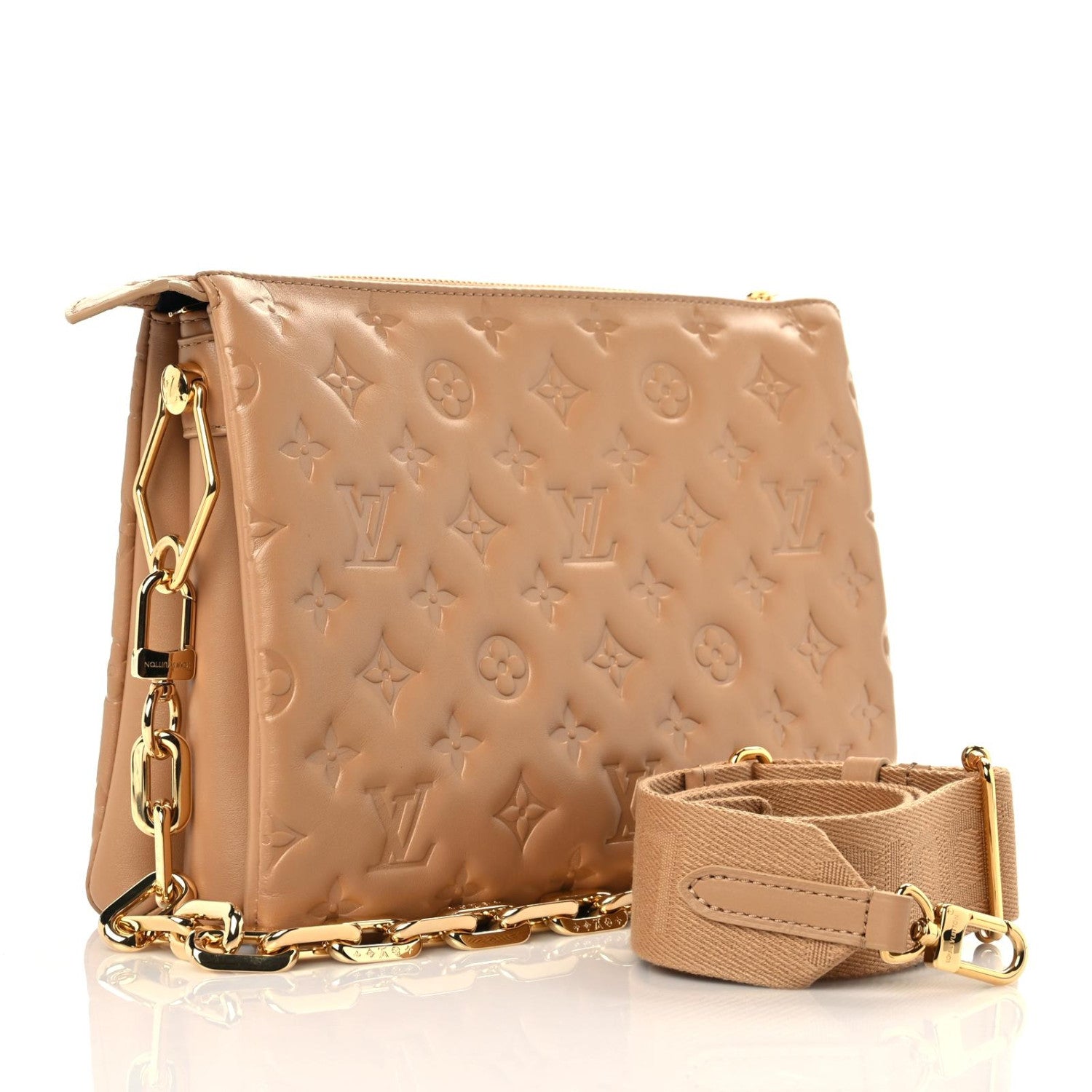 Louis Vuitton Lambskin Embossed Monogram Coussin PM Camel 3 of 11