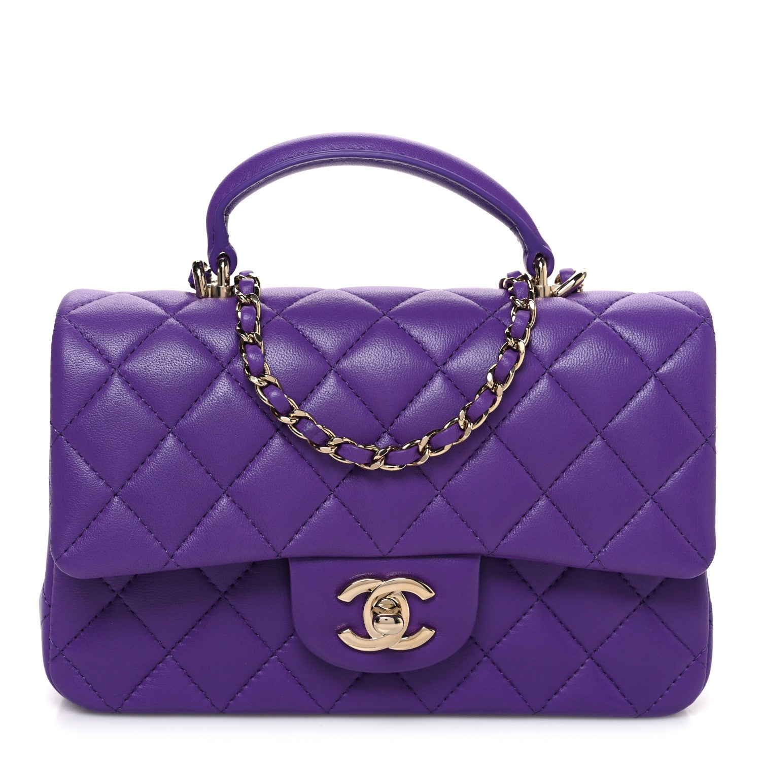 Chanel Lambskin Quilted Mini Top Handle Rectangular Flap Dark Purple 1 of 10