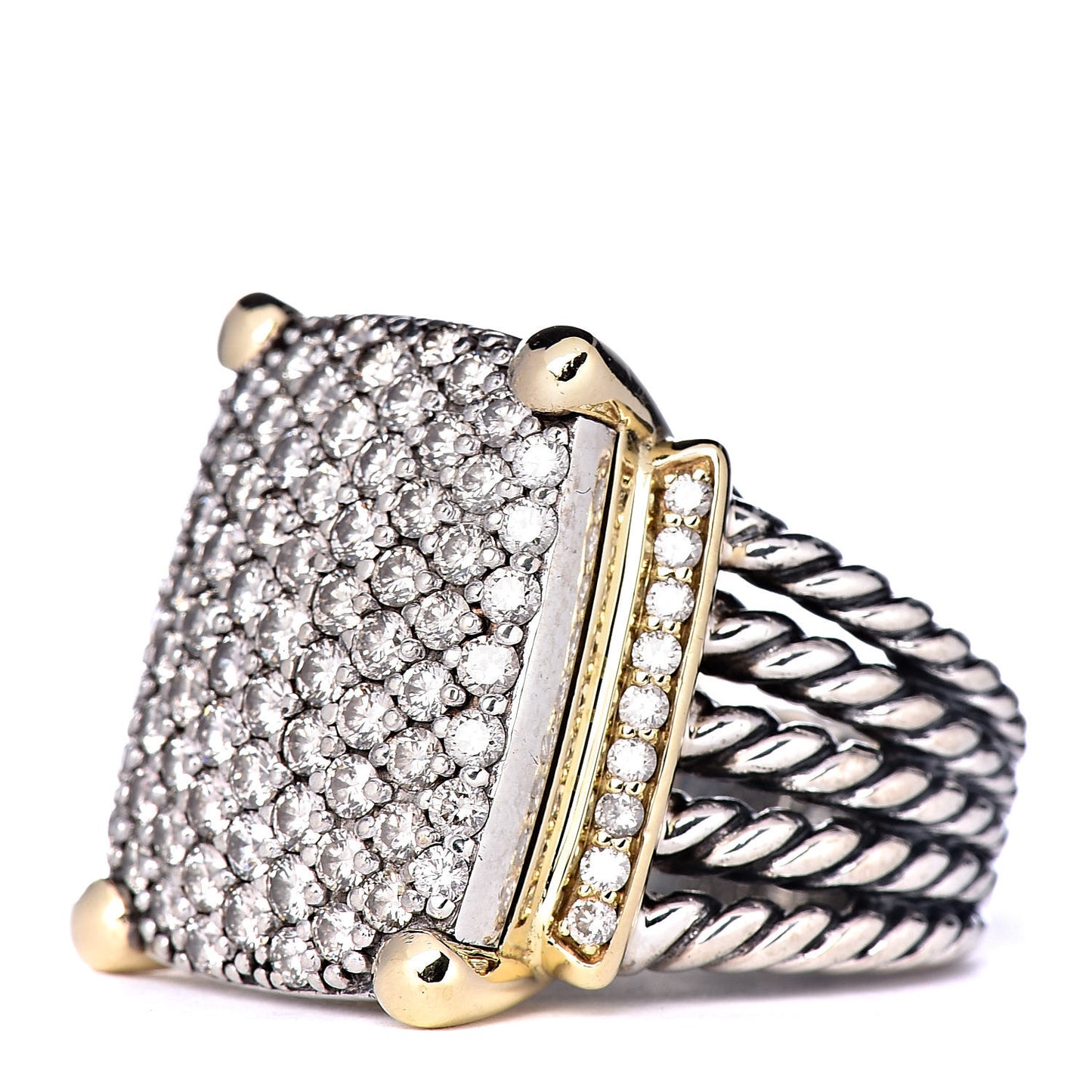 Sterling Silver 18K Yellow Gold Diamond 20mm Wheaton Ring 55 7.25