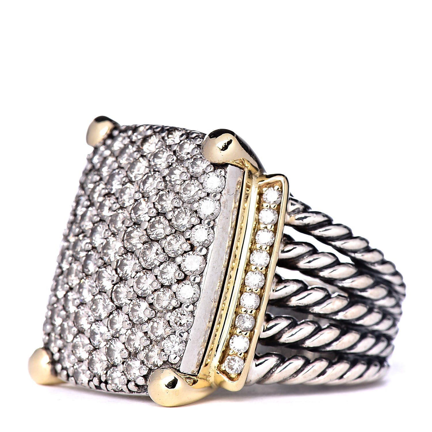 David Yurman Sterling Silver 18K Yellow Gold Diamond 20mm Wheaton Ring 55 7.25 3 of 5