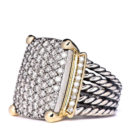 David Yurman Sterling Silver 18K Yellow Gold Diamond 20mm Wheaton Ring 55 7.25 3 of 5