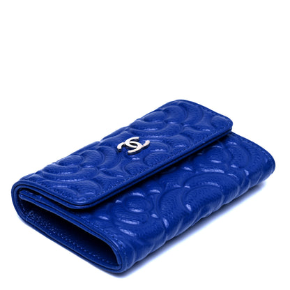 Chanel Caviar Camellia Embossed Card Holder Wallet Blue 5 of 5