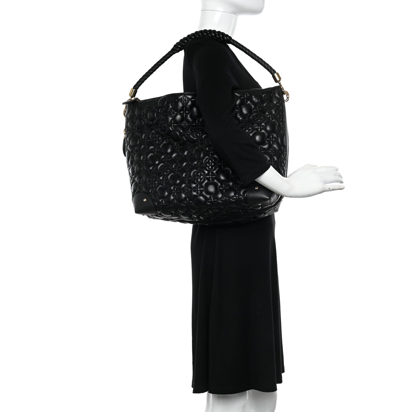 Lambskin Quilted Flowers Triangle Softy Black