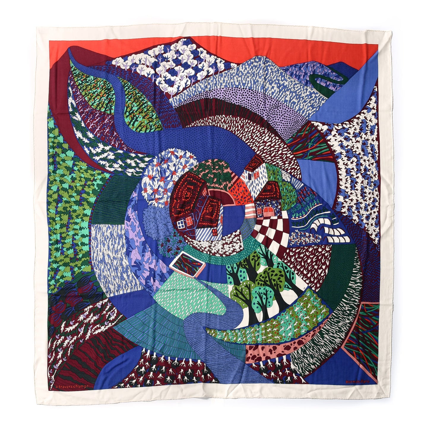 Cashmere Silk Travers Champs Shawl GM 140 Rouge Violet Vert