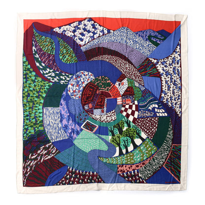 Hermes Cashmere Silk Travers Champs Shawl GM 140 Rouge Violet Vert 1 of 5