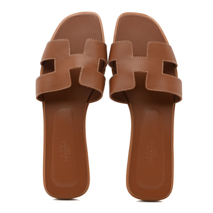 Hermes Box Calfskin Oran Sandals 41 Gold 2 of 9