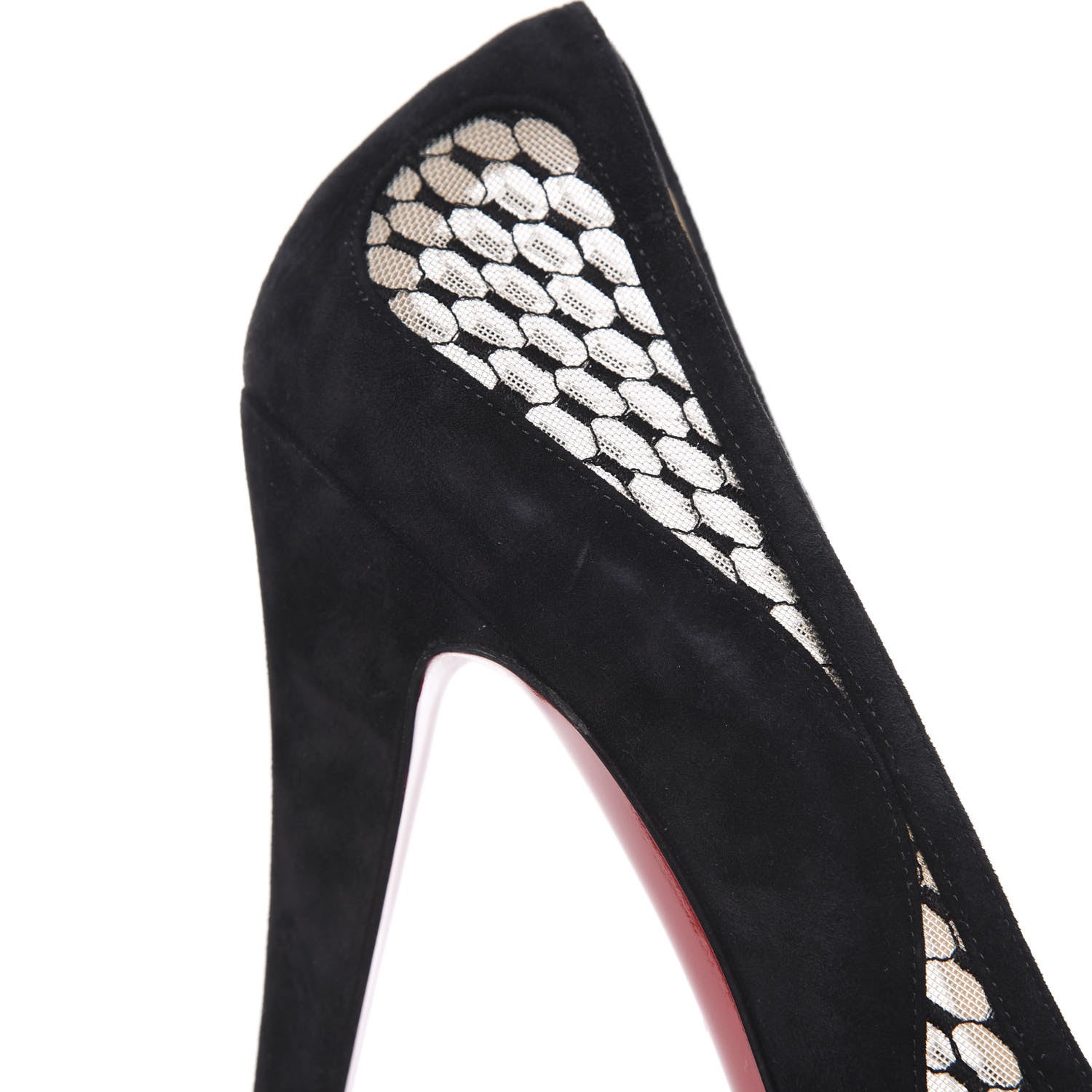 Christian Louboutin Veau Velours Lace Violette Camilla 120 Peep Toe Pump 38 Black 7 of 9