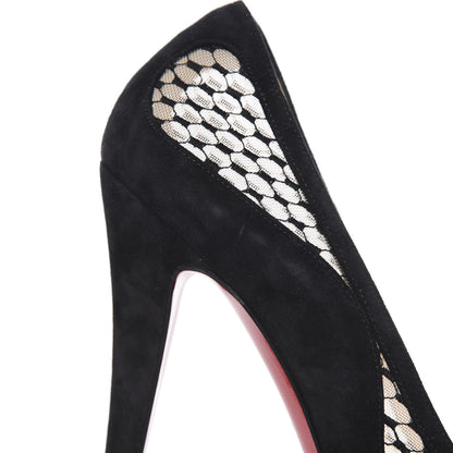 Christian Louboutin Veau Velours Lace Violette Camilla 120 Peep Toe Pump 38 Black 7 of 9