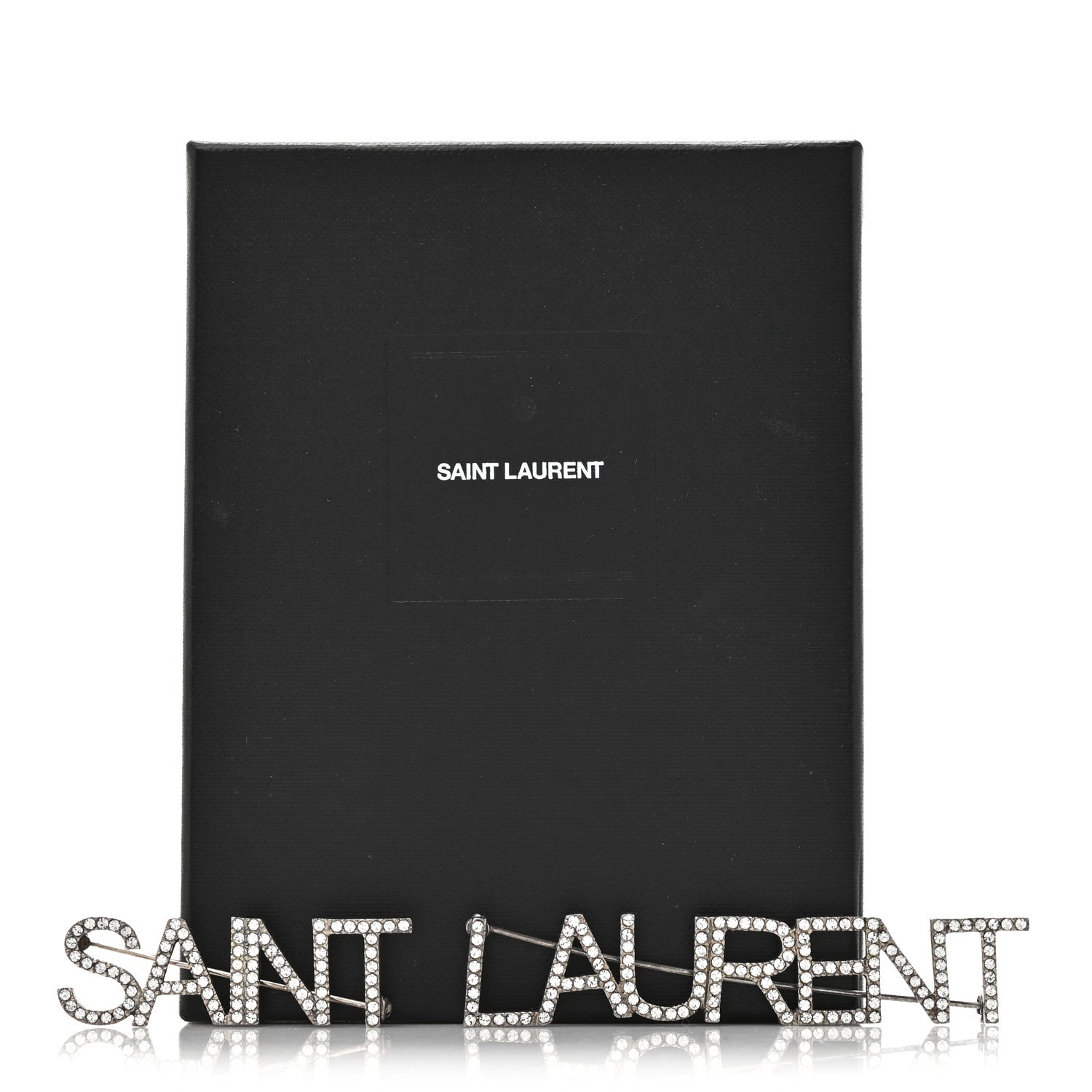 Saint Laurent Brass Crystal Logo Brooch Set Silver 4 of 4