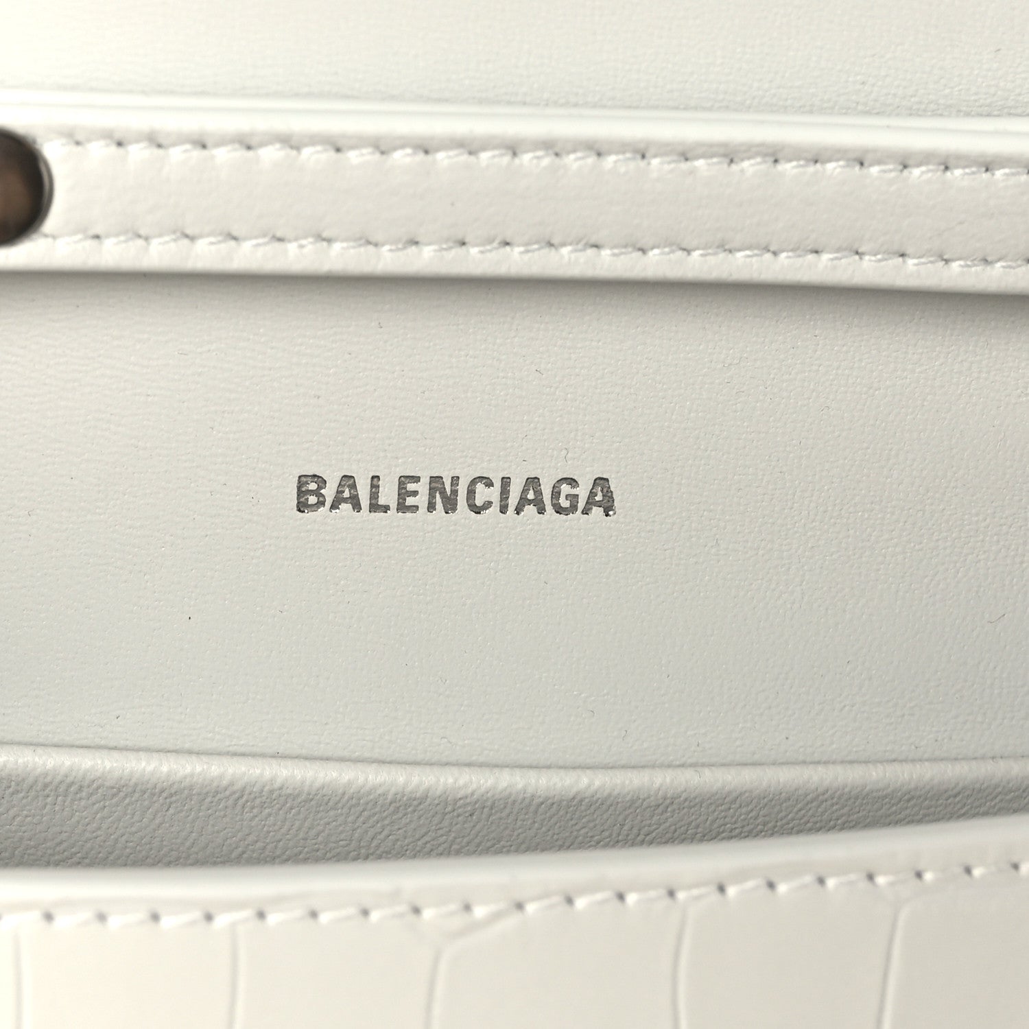Balenciaga Shiny Calfskin Crocodile Embossed Small Hourglass Evening Chain Bag White 6 of 9