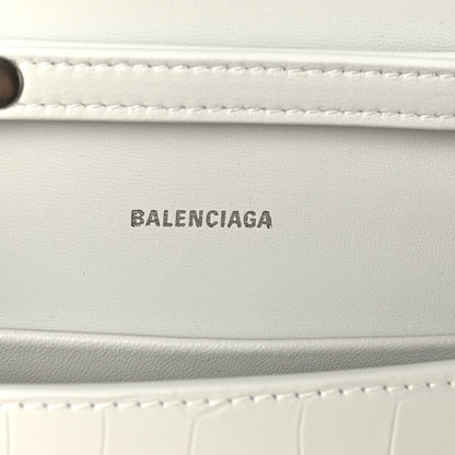 Balenciaga Shiny Calfskin Crocodile Embossed Small Hourglass Evening Chain Bag White 6 of 9