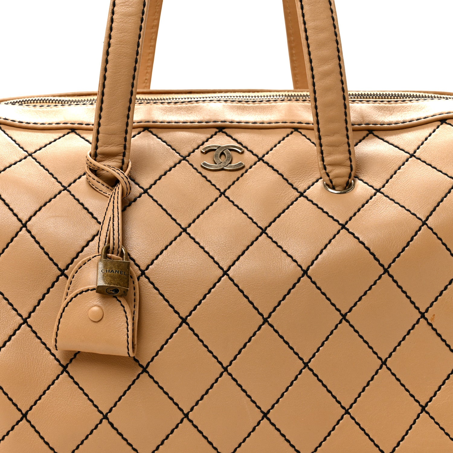 Chanel Calfskin Wild Stitch Duffel Bag Beige 8 of 15
