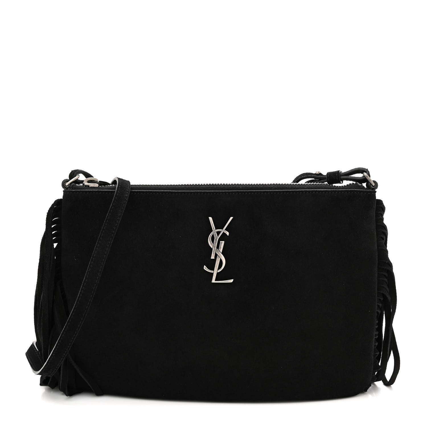 Saint Laurent Suede Calfskin Small Fringe Crossbody Bag Black 1 of 12