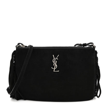 Saint Laurent Suede Calfskin Small Fringe Crossbody Bag Black 1 of 12