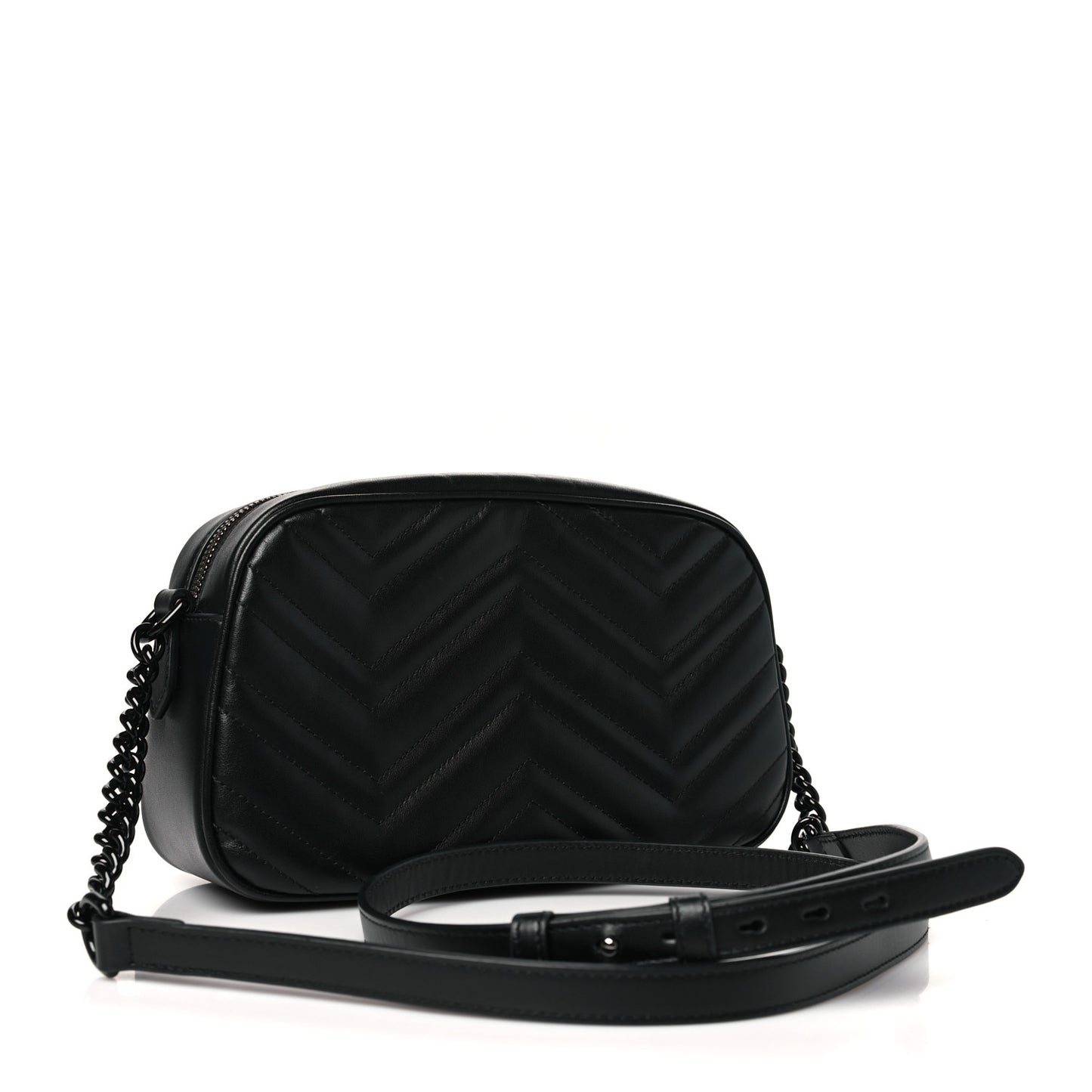 Calfskin Matelasse Monochrome Small GG Marmont Chain Shoulder Bag Black