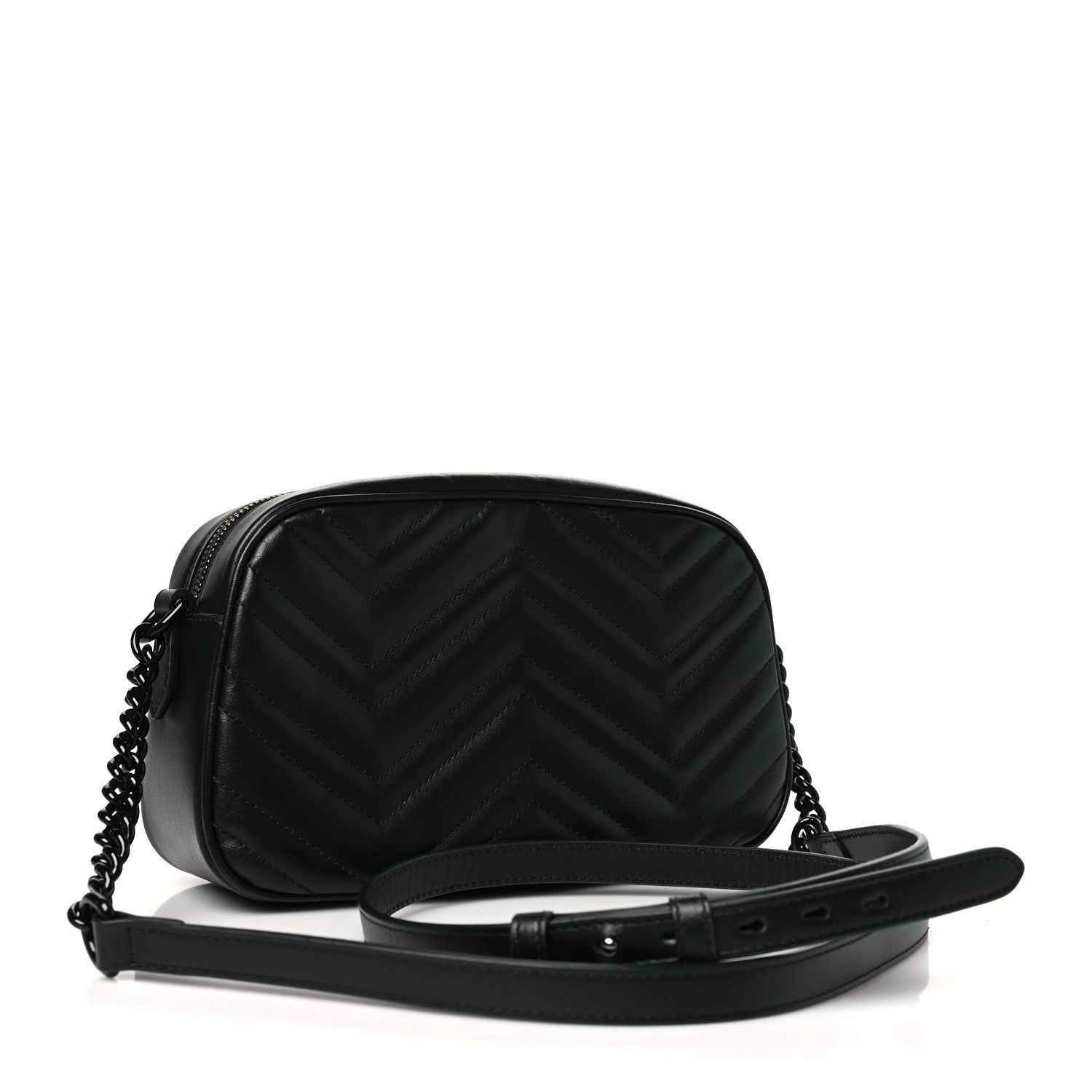 Gucci Calfskin Matelasse Monochrome Small GG Marmont Chain Shoulder Bag Black 3 of 11