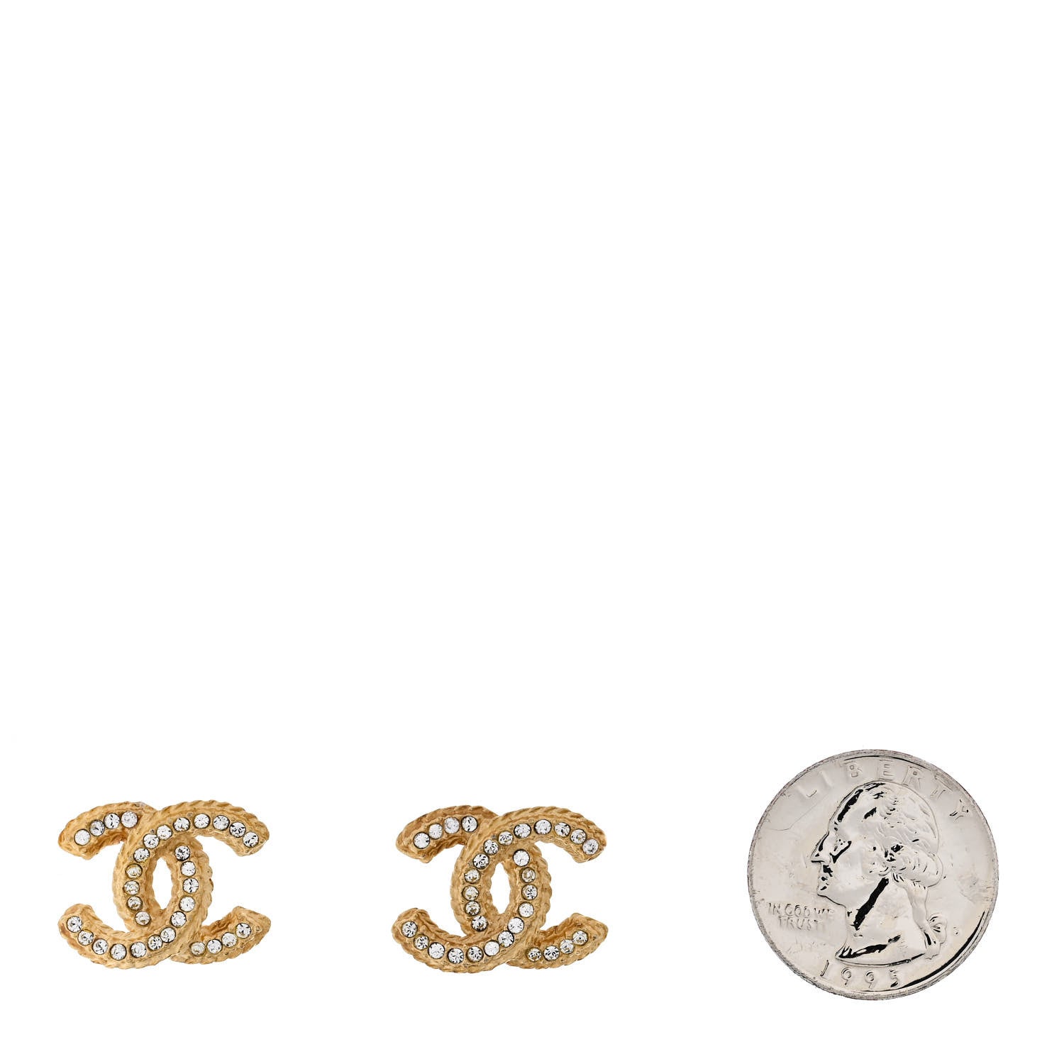 Chanel Crystal 90's Icon CC Stud Earrings Gold 2 of 5