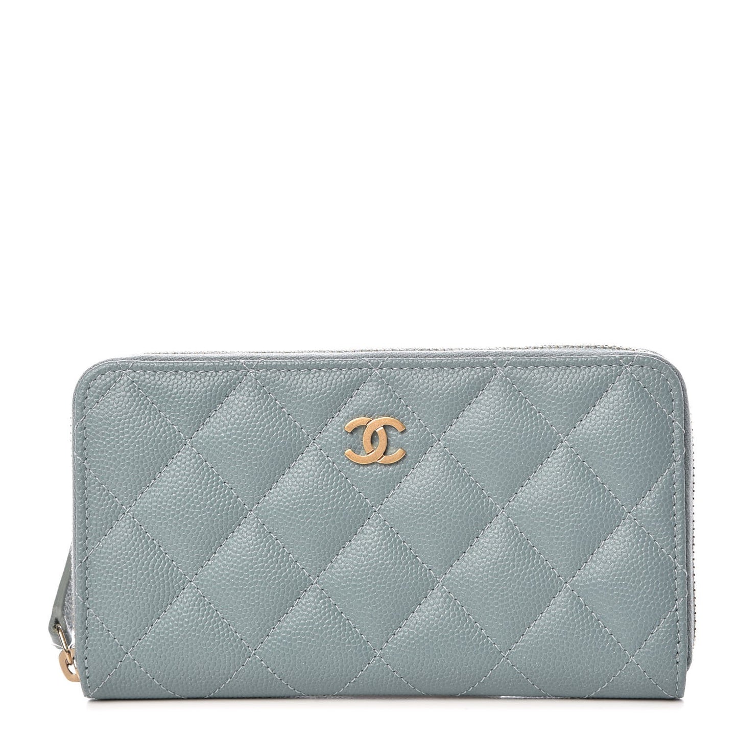 Iridescent Caviar Quilted Medium Zip Around Wallet Light Blue