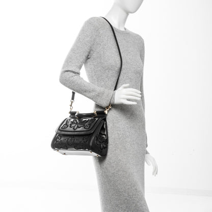 Dolce & Gabbana Calfskin Medium Embroidered Laser Cut Miss Sicily Satchel Black 2 of 6