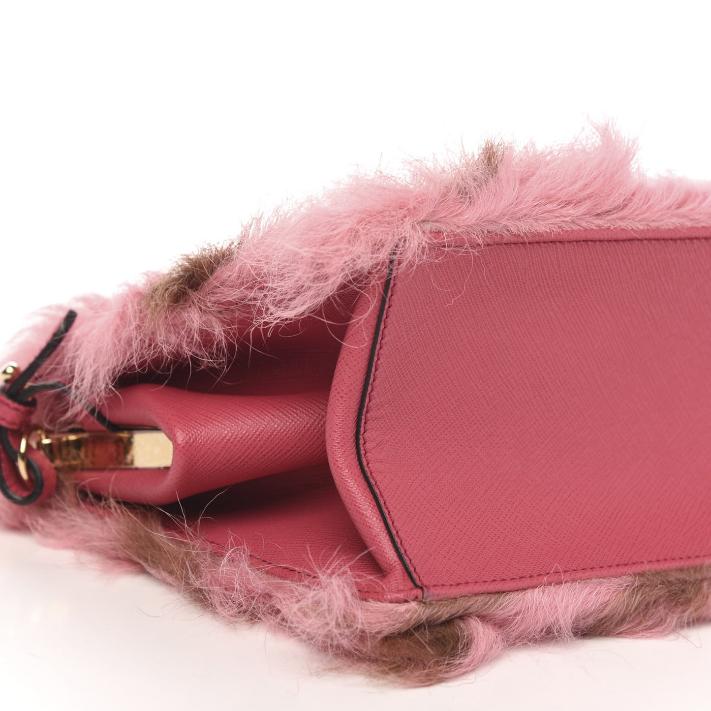 Montone Shearling Fox Fur Saffiano Shoulder Bag Begonia Cammello
