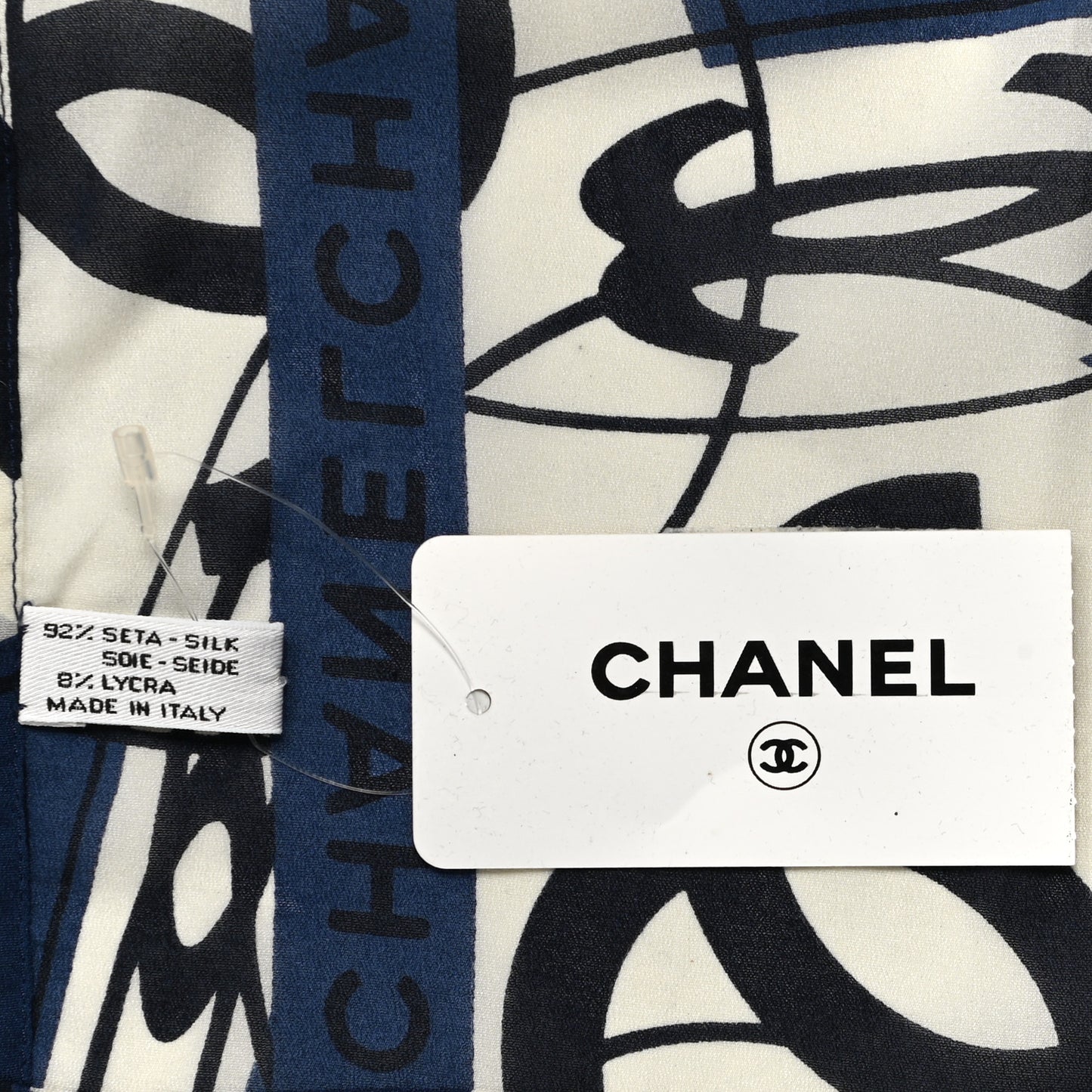 Silk CC Square Scarf White Blue