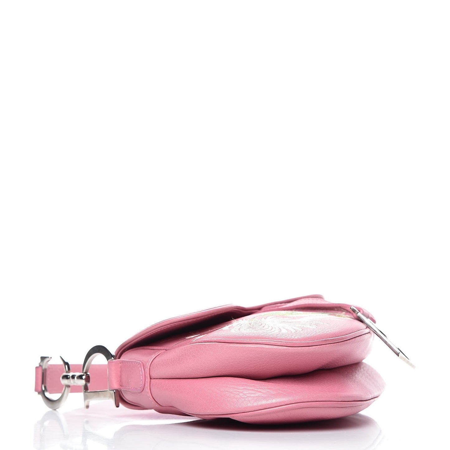 Calfskin Embroidered Romantic Flowers Saddle Bag Pink