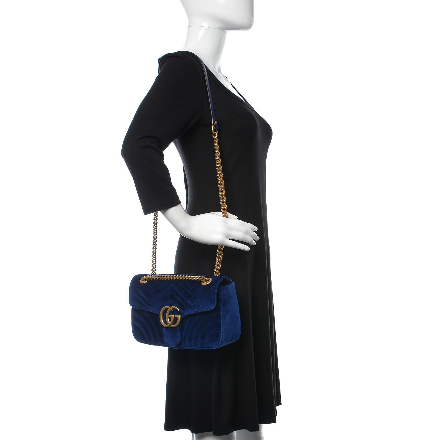 Gucci Velvet Matelasse Small GG Marmont Shoulder Bag Cobalt Blue 2 of 9