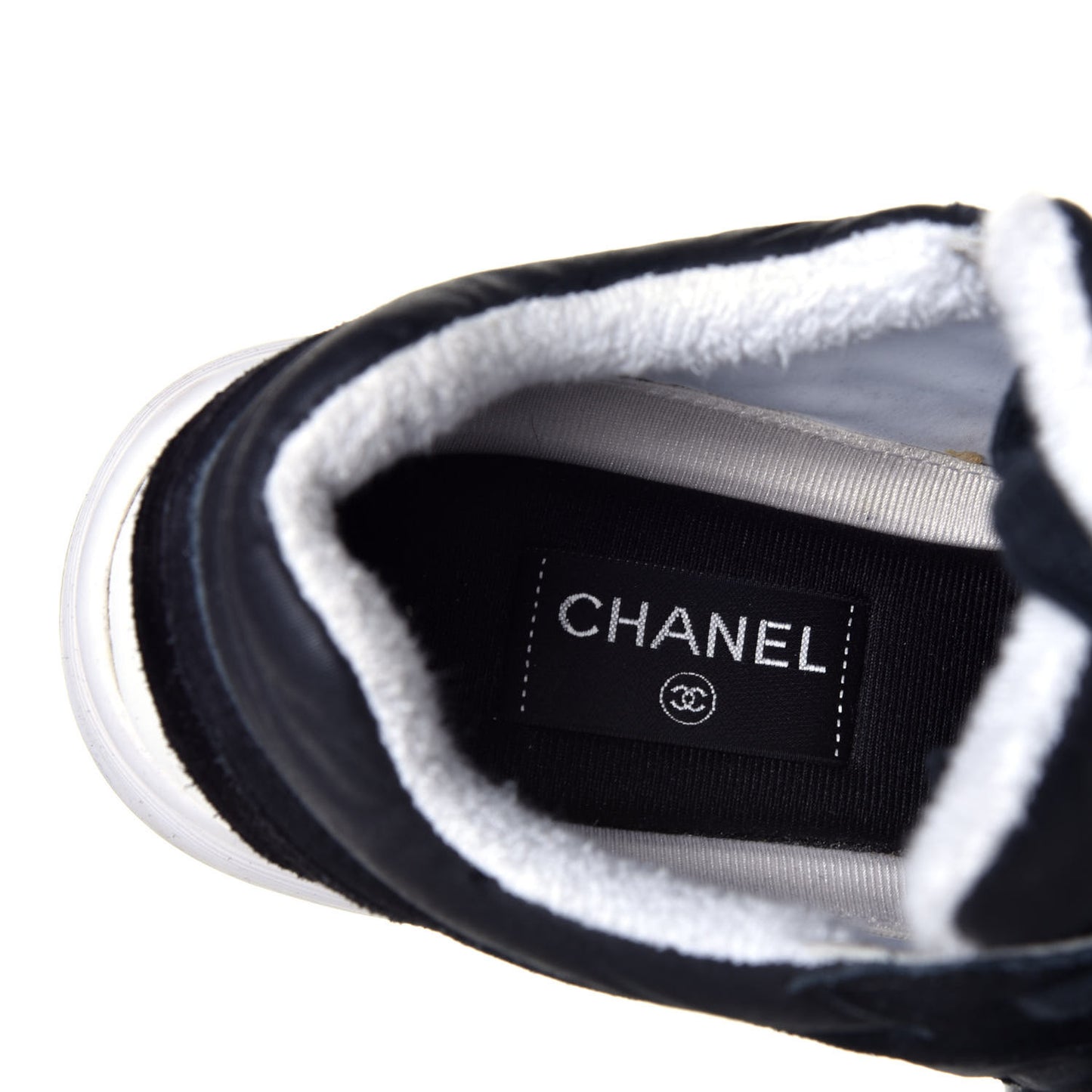 Fabric Calfskin Suede CC Womens Sneakers 42 Black Navy White