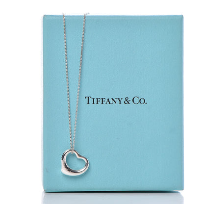 Tiffany Sterling Silver Diamond 16mm Elsa Peretti Open Heart Pendant Necklace 9 of 9