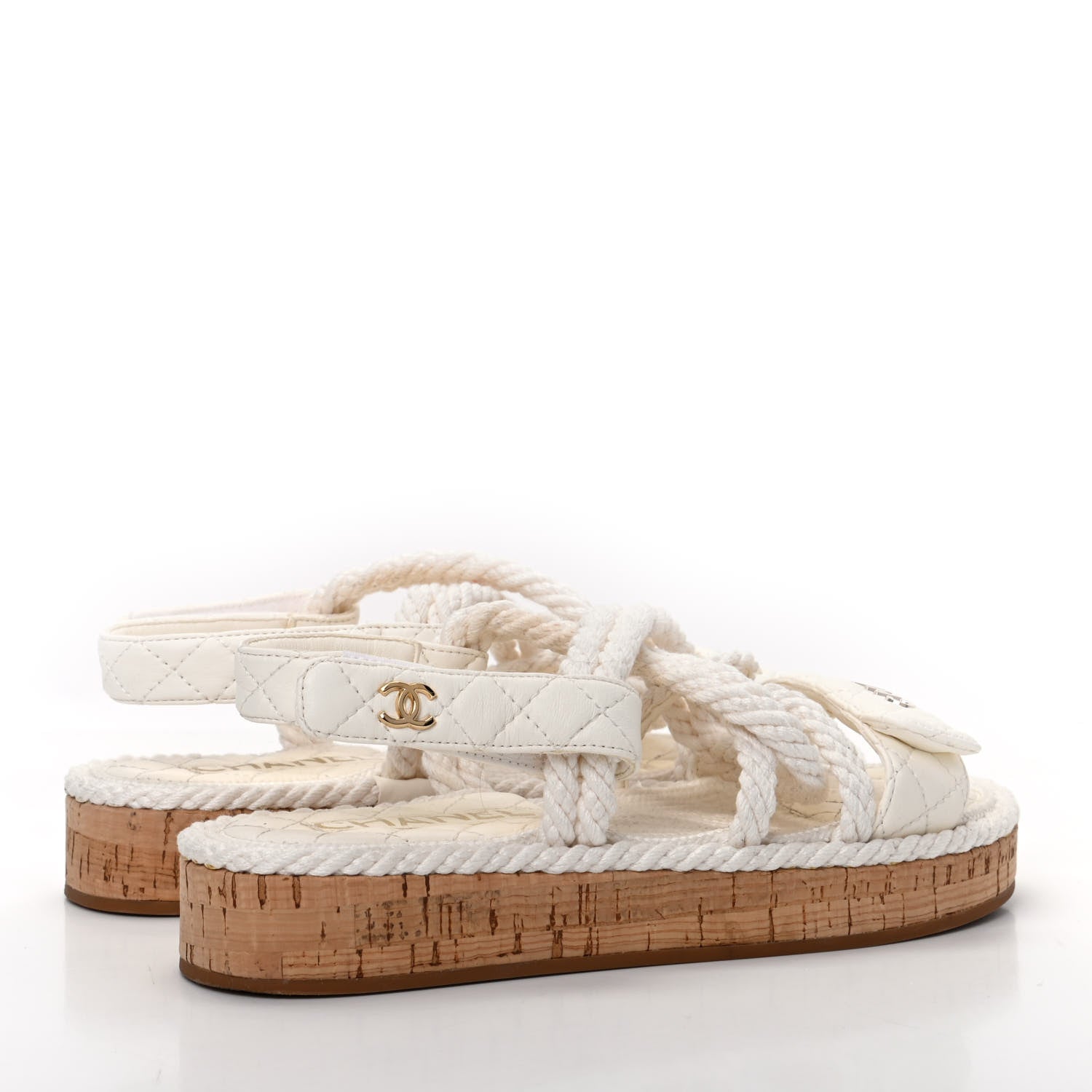 Chanel Cord Lambskin Quilted Logo Sandals 36 White 4 of 11